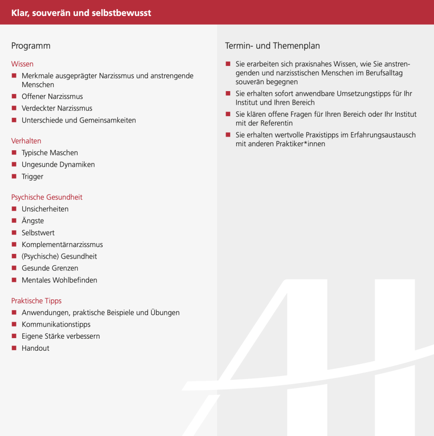 Online Seminar Narzissmus Ziele